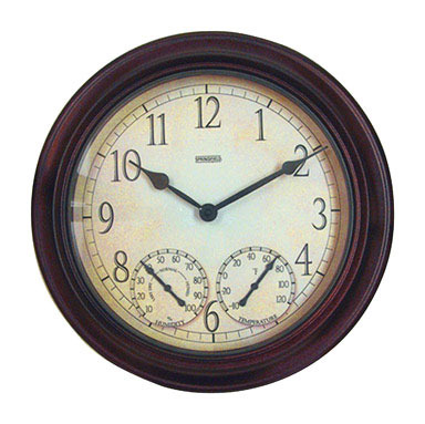 CLOCK/THRM/HYG 14" BRN