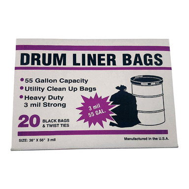 55 GAL 20CT DRUM LINER 3MIL BLCK