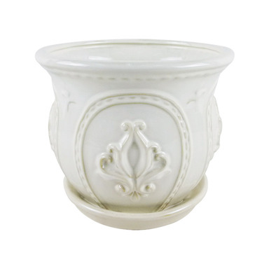 6" Ornate Ceramic Planter White