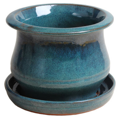 7" Low Bell Ceramic Planter Aqua