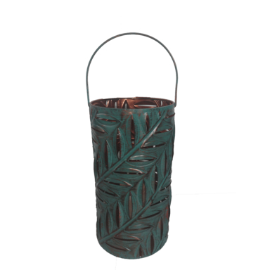 LANTERN MTL LEAF GRN 15"