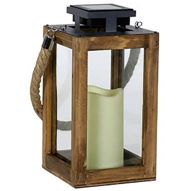 11" SOLAR LANTERN GLASS/WOOD