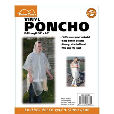 Clear Vinyl Rain Poncho OSFA