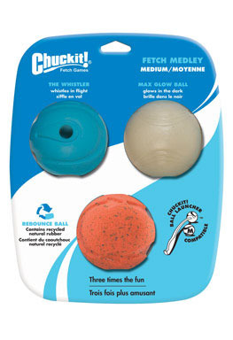 Chuckit! Assorted Glow, Whistler and Rebounce Rubber Bounce Ball Medium  3 pk