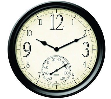 Taylor Decorative Clock/Thermometer Plastic Black