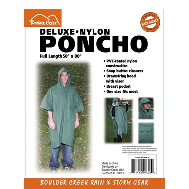 Boulder Creek Green PVC-Coated Nylon Rain Poncho