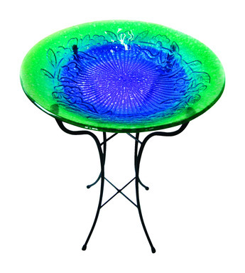 GLASS BIRD BATH PURP/GRN