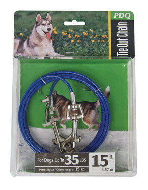 PDQ Blue / Silver Tie-Out Vinyl Coated Cable Dog Tie Out Medium