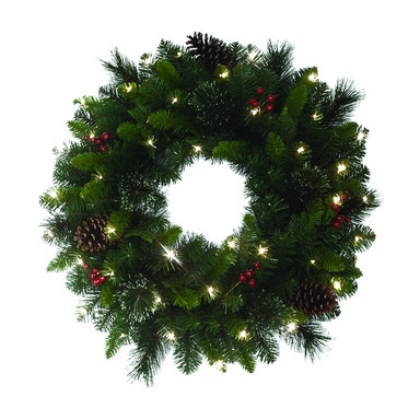 PINE WREATH WARM WHT 26"