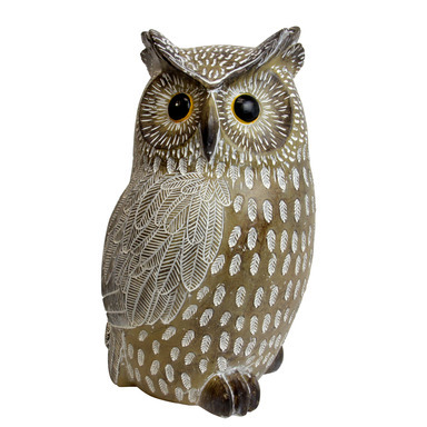 GRDN STATUE CRVD OWL RSN