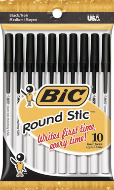 PEN, BIC CLASSIC ROUND 10/PK BLK