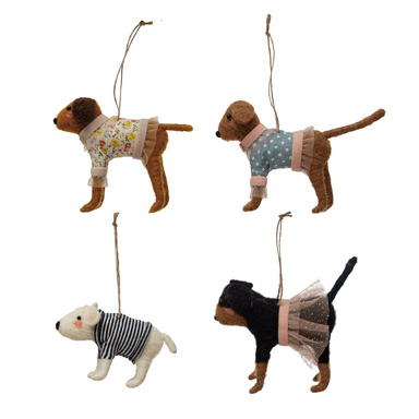 ORNAMENT DOG WOOL AST 4"
