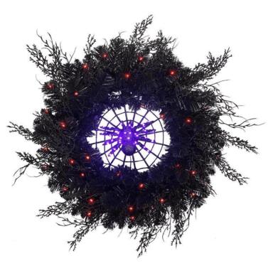 24" Prelit Black Spider Wreath