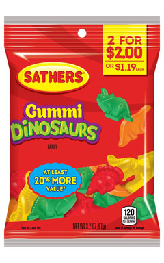 Gummi Dinosaurs Sathers 3.2oz