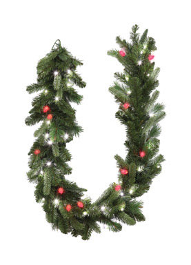 PRELIT GARLAND PW/RED 6'