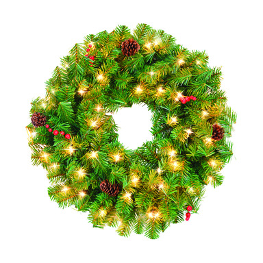 LIT CLR DECOR WREATH 24"