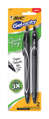 PEN GEL QCKDRY BLK 2PK