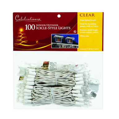 LIGHTS XMAS ICICLE 100CT CLR