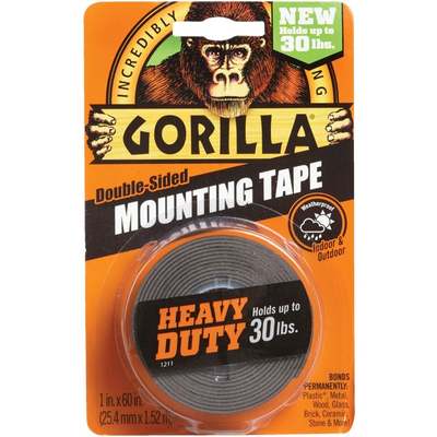 Gorilla 1 In. x 60 In. Black Heavy Duty Double-Sided Mounting Tape (30 Lb.