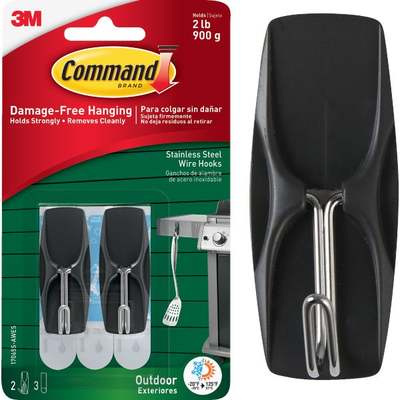 Command Outdoor Stainless Steel Wire Hooks with Foam Strips, 2 Hooks, 3