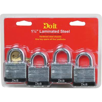 PADLOCK 1-1/2" STEEL 4PK KEYE