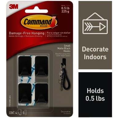 4 Sm Decor Hook Mt Blk
