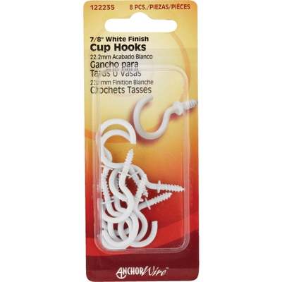 Hillman 7/8 In. White Anchor Wire Cup Hook (8 Count)