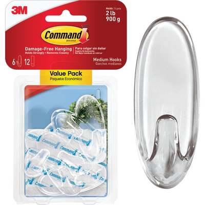 Command Clear Medium Hooks, 6 Hooks, 12 Strips