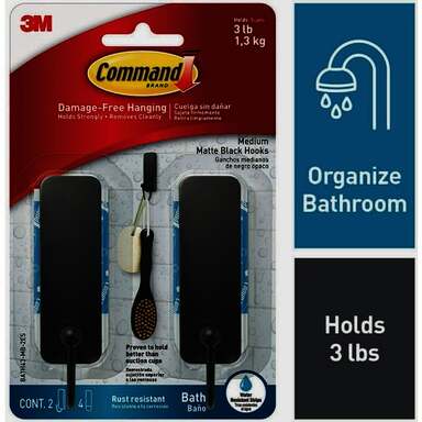 2ct Med Bath Hook Blk