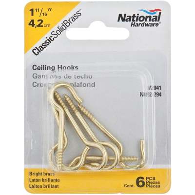 HOOK CEILING 12"SOL/BRASS 6PC