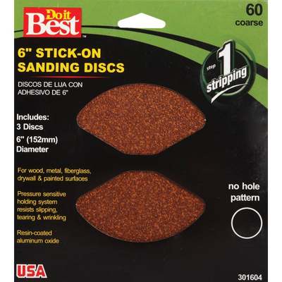 Do it Best 6 In. 60 Grit Stick-On Sanding Disc (3-Pack)