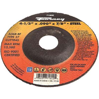 Forney Type 27 4-1/2 In. x 0.090 In. x 7/8 In. Steel Cut-Off Wheel