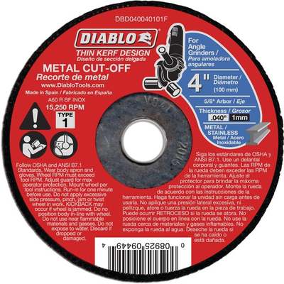 Diablo Type 1 4 In. x 0.040 In. x 5/8 In. Metal Cut-Off Wheel