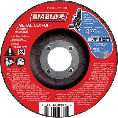 Diablo Type 27 4-1/2 In. x 1/8 In. x 7/8 In. Metal Cut-Off Wheel
