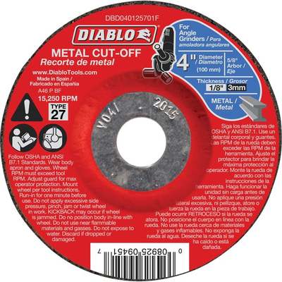 Diablo Type 27 4 In. x 1/8 In. x 5/8 In. Metal Cut-Off Wheel