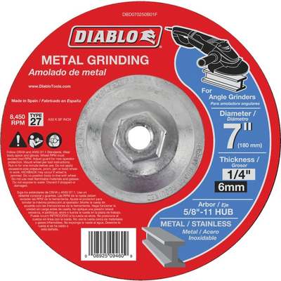 Diablo Type 27 7 In. x 1/4 In. x 5/8 In. Metal Grinding Cut-Off Wheel