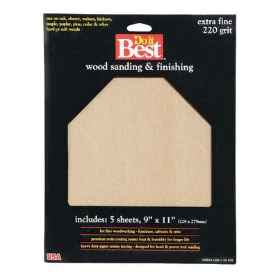 Do it Best Bare Wood 9 In. x 11 In. 220 Grit Extra Fine Sandpaper (5-Pack)