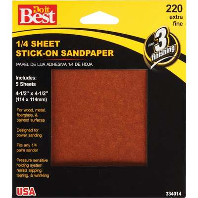 Do it Best Stick-On 220 Grit 1/4 Sheet Power Sanding Sheet (5-Pack)