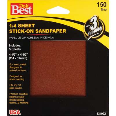 Do it Best Stick-On 150 Grit 1/4 Sheet Power Sanding Sheet (5-Pack)