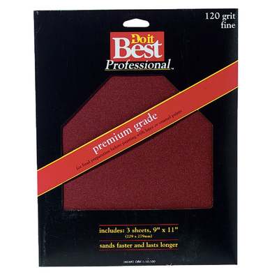 Do it Best Premium Plus 9 In. x 11 In. 120 Grit Fine Sandpaper (3-Pack)