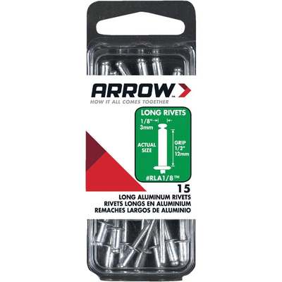 15pk 1/8" LONG ALUM RIVET