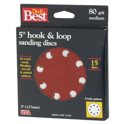 Do it Best 5 In. 80-Grit 8-Hole Pattern Vented Sanding Disc with Hook & Loop