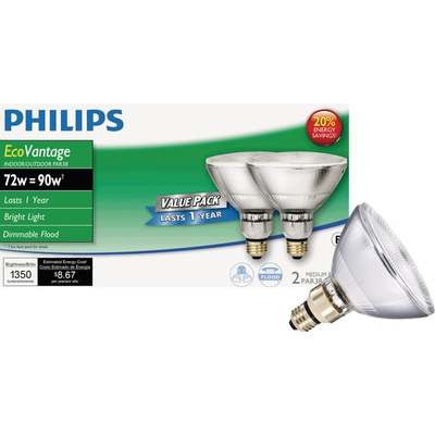 2PK 72W PAR FLD HAL BULB