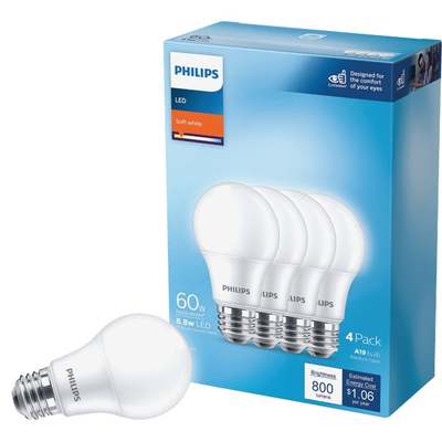 4PK 60W A19 MED LED BULB