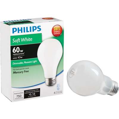 4PK 43W SW A19 HAL BULB