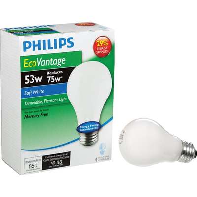 4PK 53W WH A19 HAL BULB