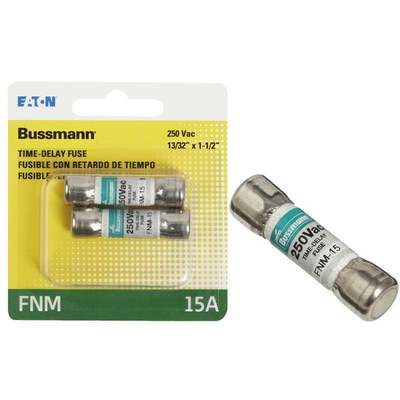 Bussmann 15A Fusetron FNM Cartridge General Purpose Time Delay Cartridge Fuse (2-Pack)