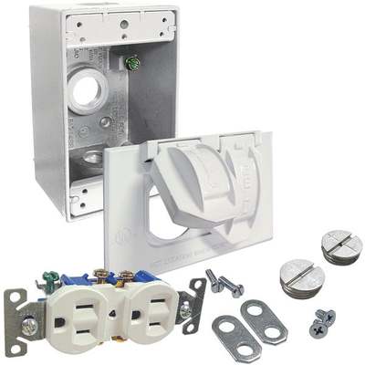 Bell White Horizontal Mount Tamper Resistant Outdoor Outlet Kit