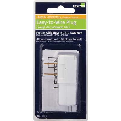 Leviton 15A 125V 2-Wire 2-Pole Easy Wire Cord Plug, White