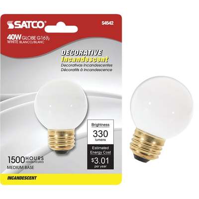 40W G16.5 WHT GLOBE BULB